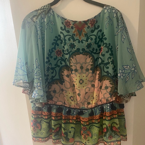 FARM Rio Green Blue Floral Paisley V-Neck Tunic - Picture 2 of 4